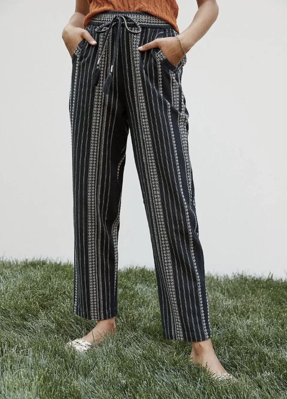 Anthropologie Essential Beach Pants XL Black Boho Cotton Ankle Tassel